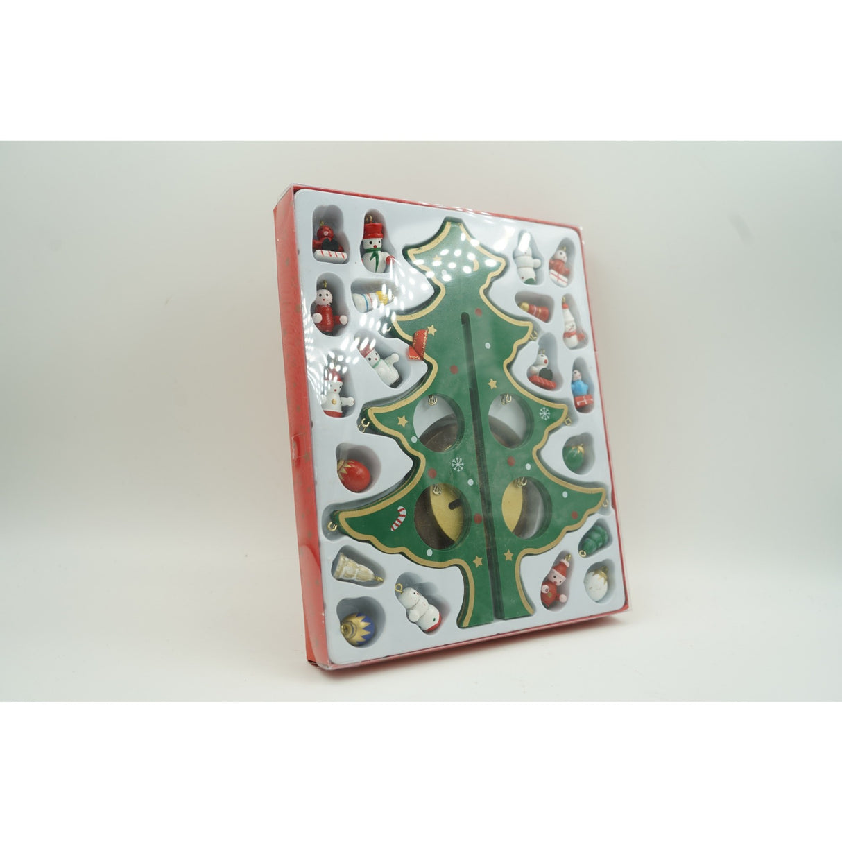 Decoratiune Craciun, Brad, Verde, 8 cavitati cu ornamente, 18.5 cm x 25 cm, Lemn, Vivimall - vivimall.ro