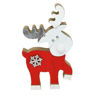 Decoratiune Craciun cu lumina, Ren, lumina alb-cald, 16 cm, Rosu, Model 2 - vivimall.ro