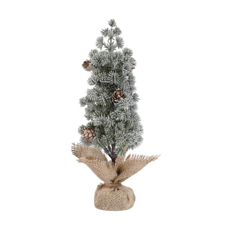 Decoratiune Craciun pentru Masa, Flippy, Ornament de Decor Model Brad de Craciun de Dimensiuni Mici cu Fulgi Albi, pentru Birou si Interior, din Plastic Calitativ 27 cm, Verde Alb - vivimall.ro