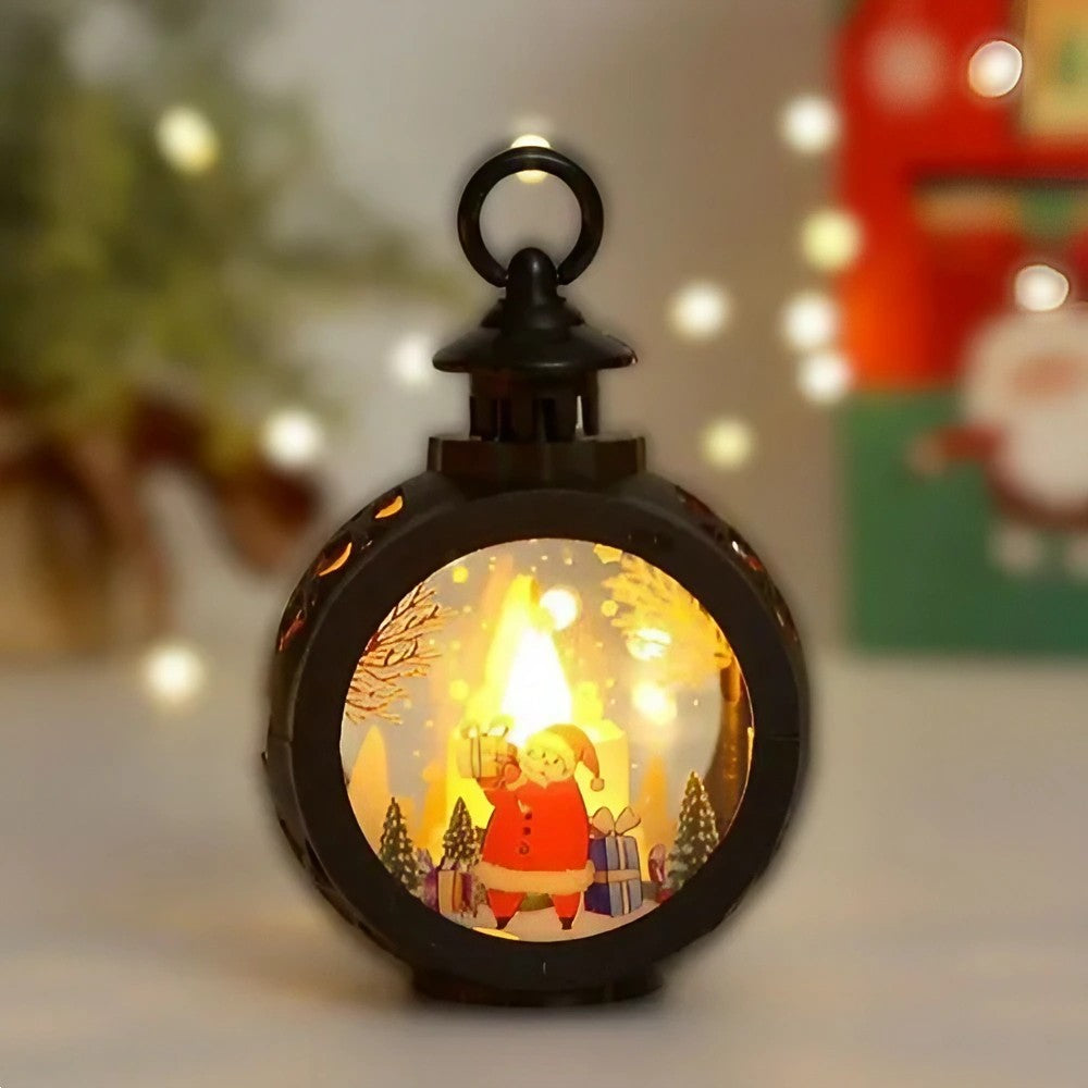 Decoratiune Craciun tip Felinare cu baterii, 13.5 x 9 cm,Lumanare cu geam si inscriptie Mos Craciun,lumina alb cald,baterii incluse,Negru - vivimall.ro