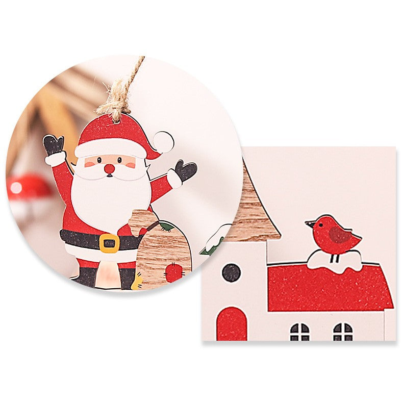 Decoratiune de Craciun din Lemn, Vivimall, cu Snur pentru Agatare in Brad, Model Mos Craciun, Scris Let It Snow, 21.9x19 cm, Multicolor - vivimall.ro