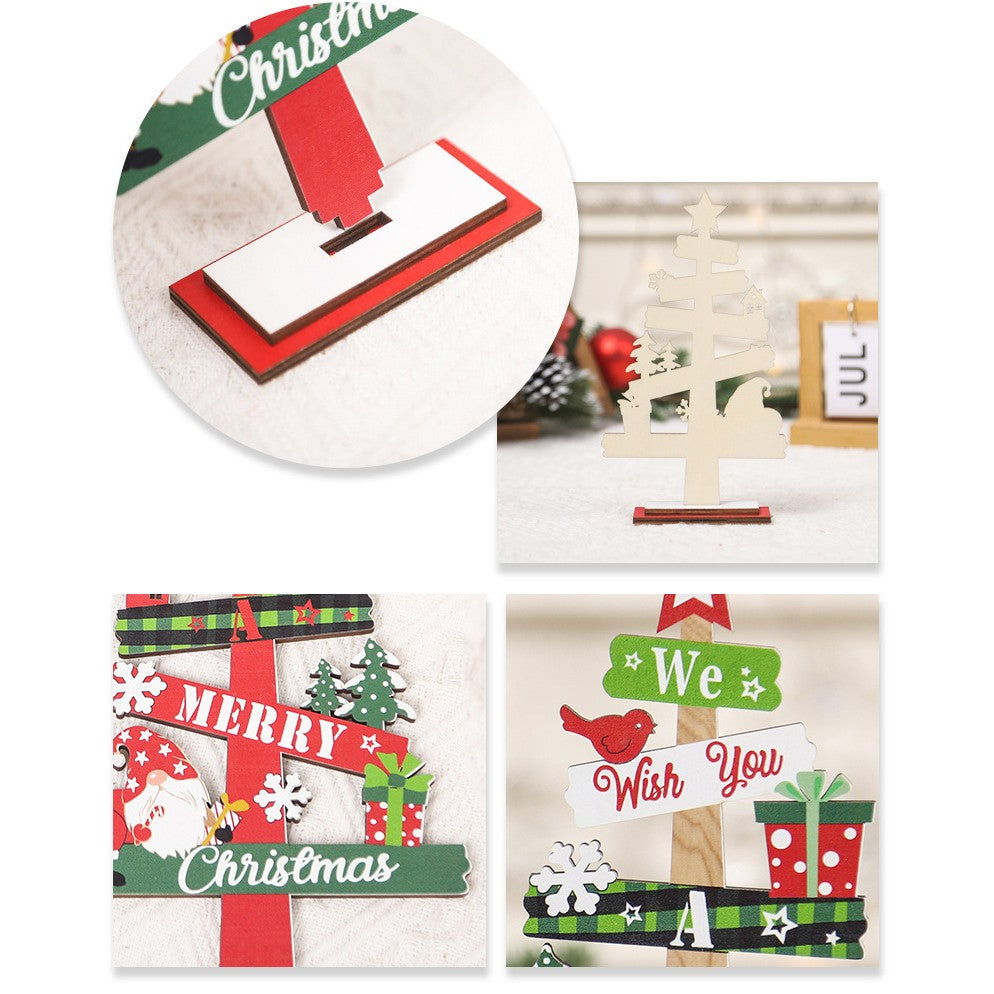 Decoratiune de Craciun din Lemn, Flippy, pentru Masa, Model Bradut, Scris We Wish You A Merry Christmas, 21.5x12.2x4 cm, Multicolor - vivimall.ro