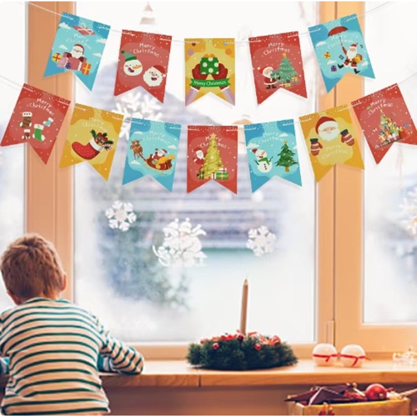 Decoratiune de Craciun, Vivimall, Tip Banner, 12 Piese, pentru Usa sau Perete, Multicolor, Sfoara Inclusa, Model B - vivimall.ro