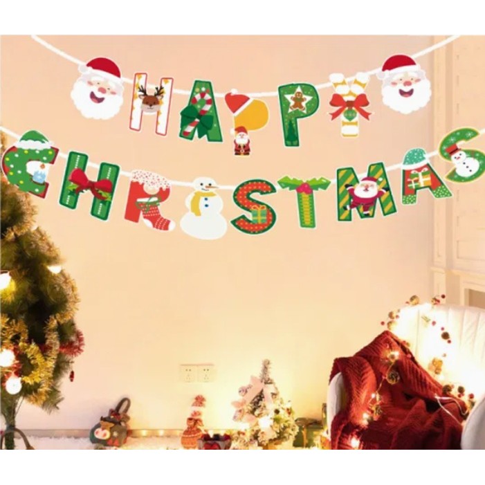 Decoratiune de Craciun, Vivimall, Tip Banner, 16 Piese, pentru Usa sau Perete, Multicolor, Sfoara Inclusa, Model C - vivimall.ro