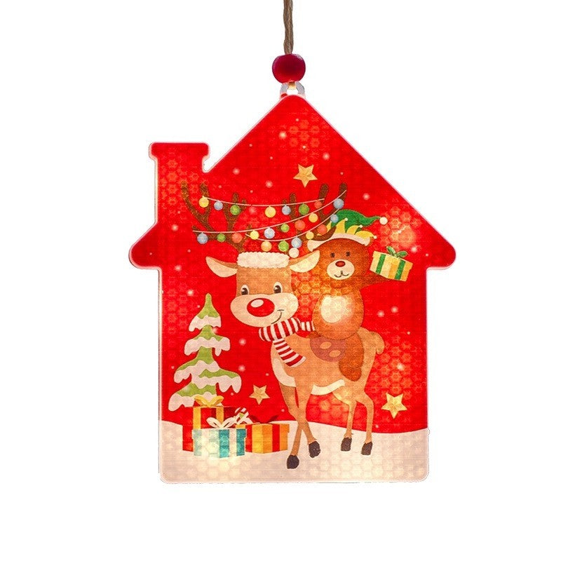 Decoratiune de Craciun Luminoasa in forma de casa, 11.5 x 9.7 cm, cu ren, cu agatatoare, Alb Cald, Vivimall - vivimall.ro