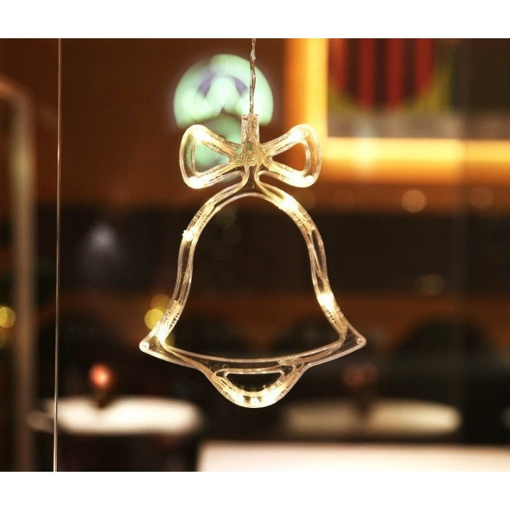 Decoratiune de Craciun Luminoasa in forma de Clopotel 15x18 cm, cu Ventuza, Alb Cald, Vivimall - vivimall.ro