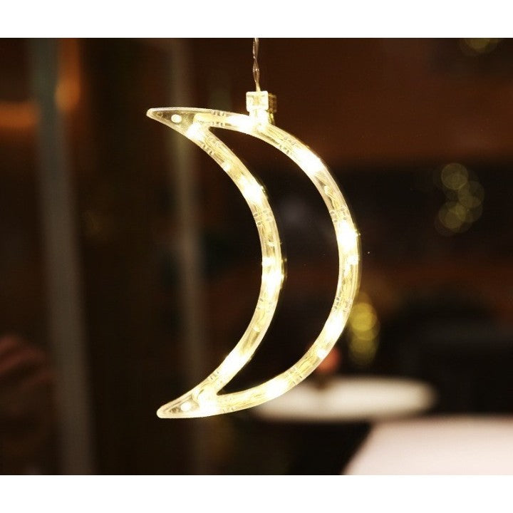 Decoratiune de Craciun Luminoasa in forma de Luna, 18.5x12 cm, cu Ventuza, Alb Cald, Vivimall - vivimall.ro