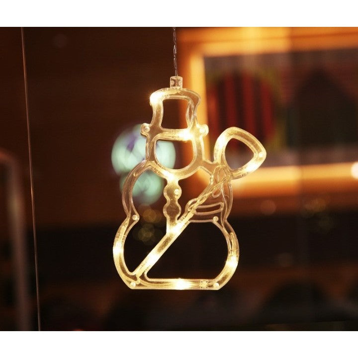 Decoratiune de Craciun Luminoasa in forma de Om de zapada 19x18 cm, cu Ventuza, Alb Cald, Vivimall - vivimall.ro