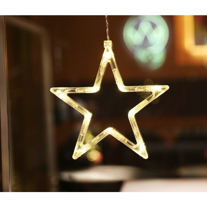 Decoratiune de Craciun Luminoasa in forma de Stea 19x18 cm, cu Ventuza, Alb Cald, Vivimall - vivimall.ro