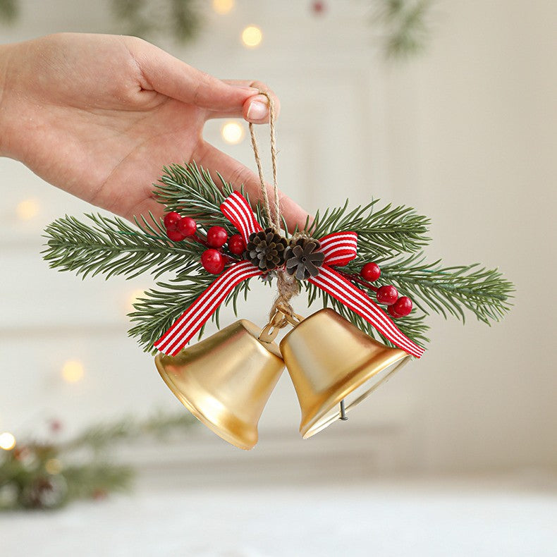Decoratiune de Craciun pentru Brad, Flippy, Model 2 Clopotei de Craciun cu Crenguta de Brad, Decoratiune pentru Interior de Craciun, Auriu - vivimall.ro