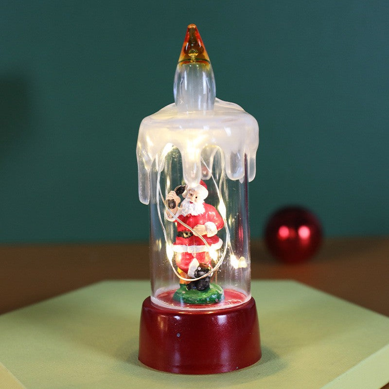 Decoratiune de Craciun tip Lumanare, Vivimall, Lumanare de Cristal fara Fulgi de Zapada, Model Mos Craciun, Iluminare LED, 13 x 5 x 5 cm, Baza Rosie, Transparent - vivimall.ro