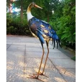 Decorațiune grădină lampă solară LED model egretă albastră din metal, 57x32x17 cm, vedere frontală