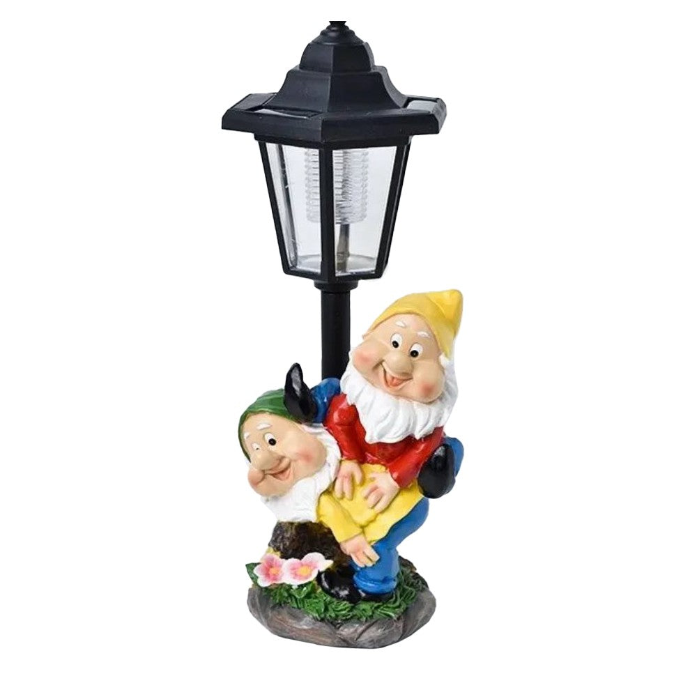 Lampa Solara Decorativa pentru Gradina, Vivimall, Decoratiune pentru Gradina cu Lumini LED, Dimensiuni aprox 31.5 x 12 x 13 cm, Incarcare solara, Model 2 Spiridusi, Negru - vivimall.ro