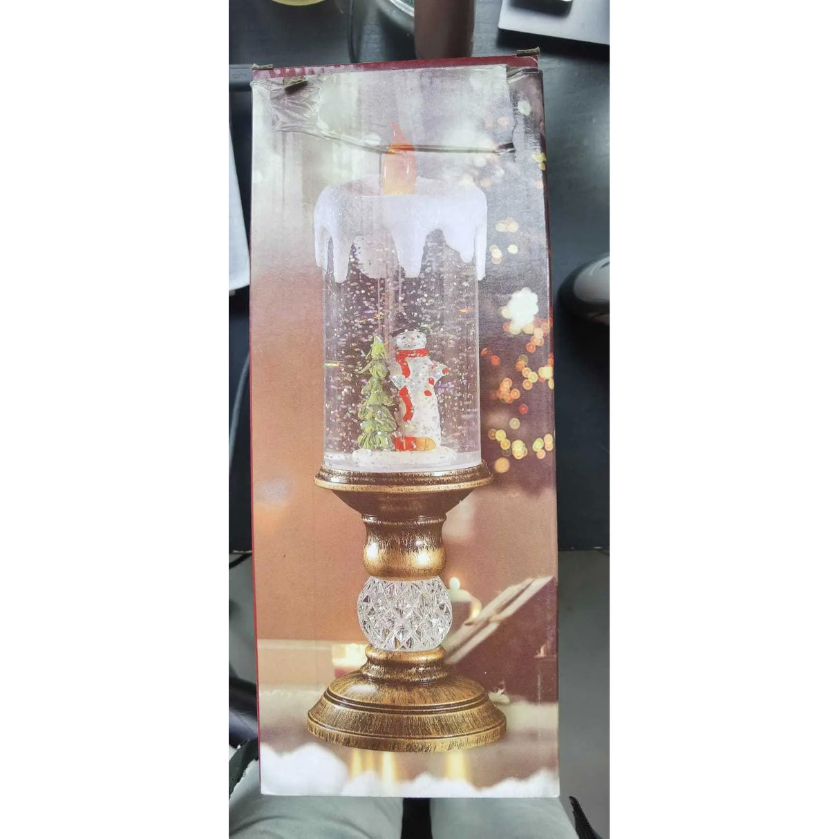 Decoratiune Luminoasa, Vivimall, Lampa de Craciun, cu Lumina LED, Ornament Model Sfesnic cu Lumanare Mos Craciun si Bradul, 26x8.5x8.5 cm, Auriu, Resigilat - vivimall.ro