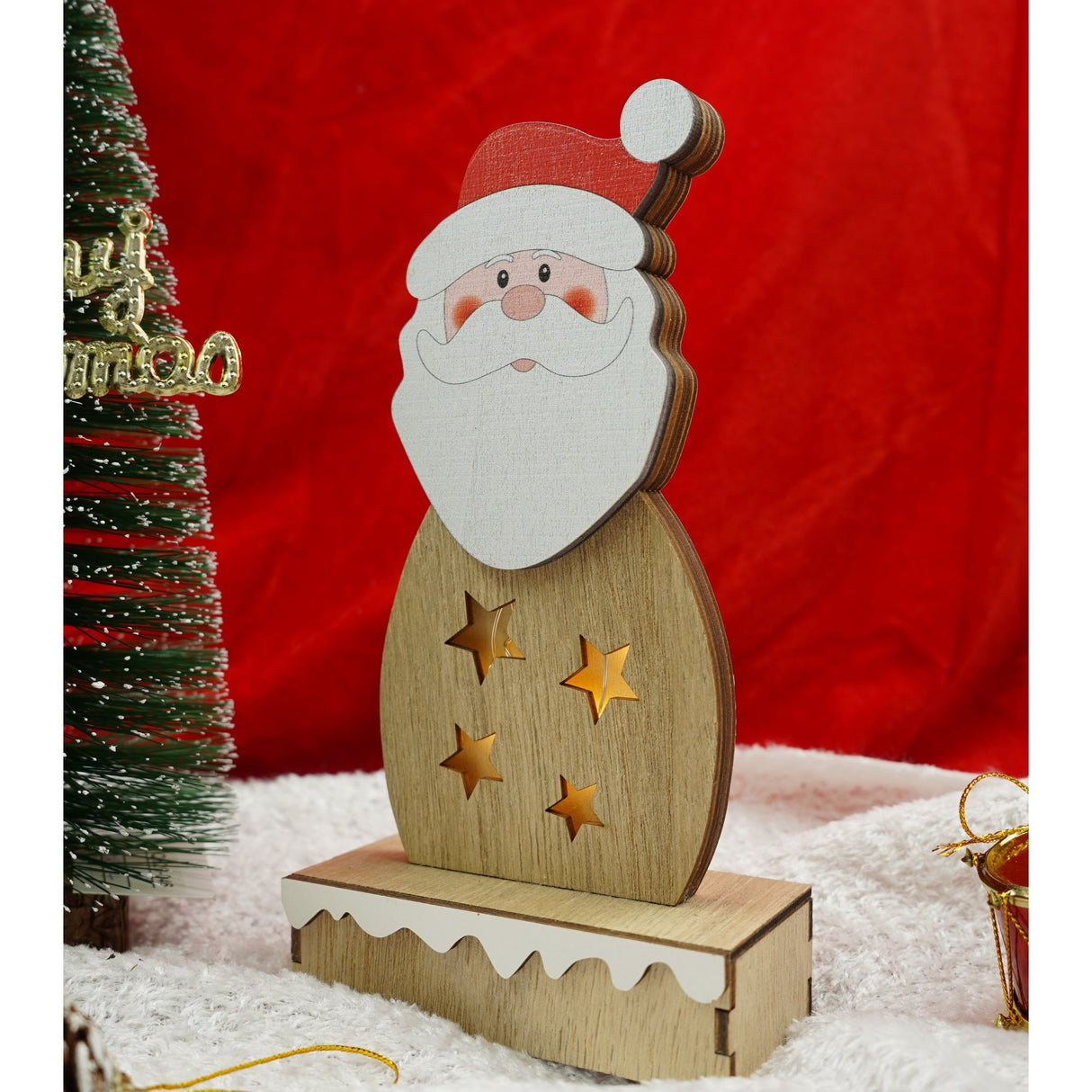 Decoratiune luminoasa, Vivimall, Mos Craciun, maro, lungime: 10 cm, latime: 5 cm, inaltime: 19 cm, lemn, interior/exterior - vivimall.ro