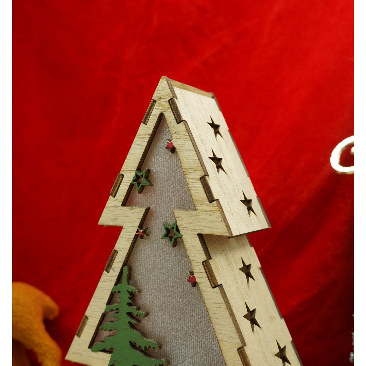 Decoratiune luminoasa, model de Brad cu Om de zapada, maro, lungime: 14 cm, latime: 5 cm, inaltime: 20 cm, lemn, interior/exterior - vivimall.ro