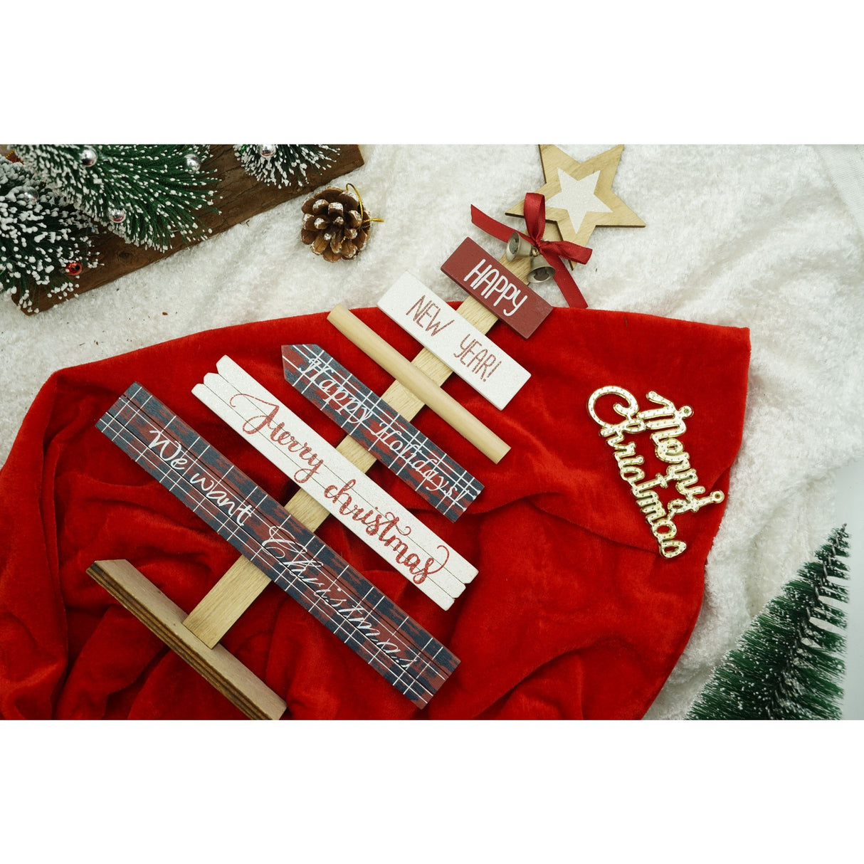 Decoratiune masa decorata, Mesaje Craciun, Multicolor, din Lemn, 22.5 cm x 36 cm, Interior, Vivimall - vivimall.ro