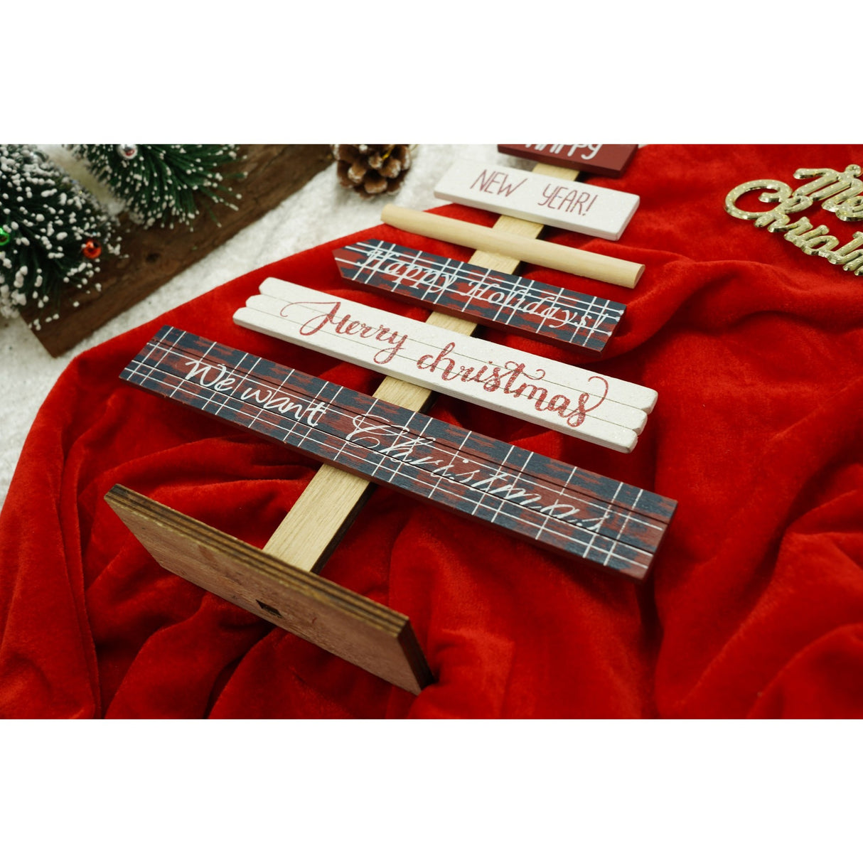 Decoratiune masa decorata, Mesaje Craciun, Multicolor, din Lemn, 22.5 cm x 36 cm, Interior, Vivimall - vivimall.ro
