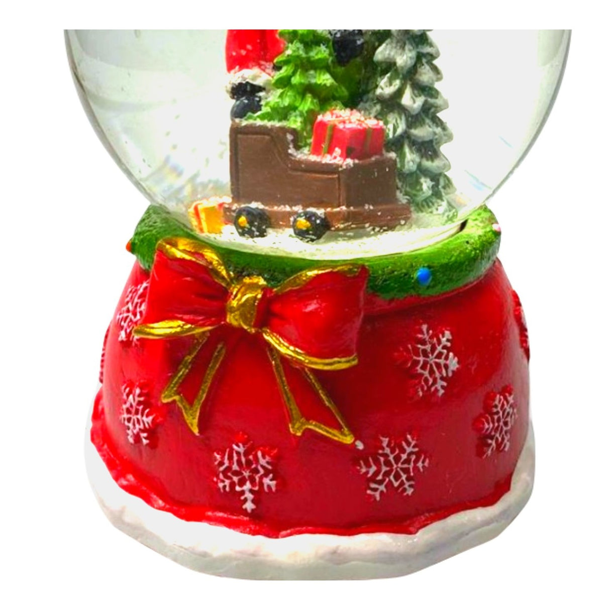 Decoratiune muzicala glob cu zapada, cu lumini si muzica, Mos Craciun cu sania, 13 cm, multicolor - vivimall.ro