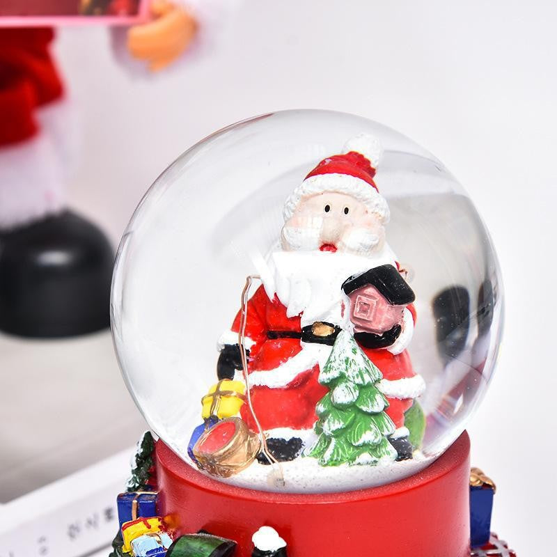 Decoratiune muzicala glob cu zapada, cu lumini si muzica, Mos Craciun, cu trenulet 13.5 cm, multicolor - vivimall.ro