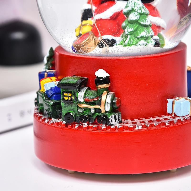 Decoratiune muzicala glob cu zapada, Mos Craciun pe tren,16 cm, multicolor - vivimall.ro