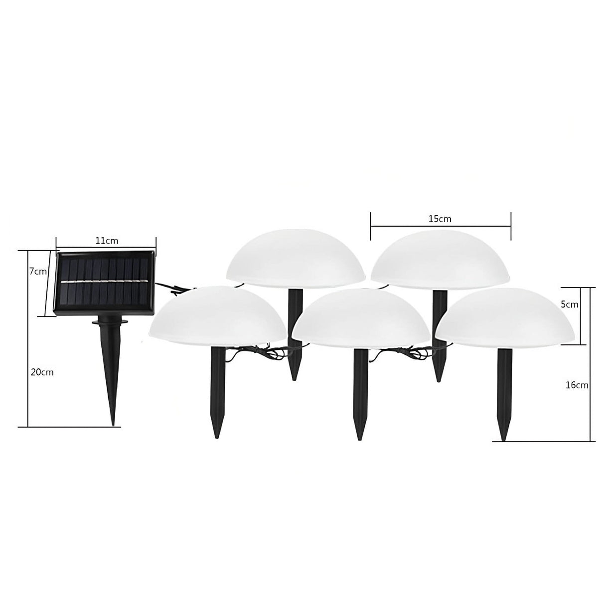 Градинска декорация, соларна лампа, форма на гъба, 5 гъби, топло бяло