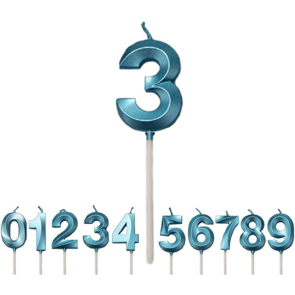 Lumanare Cifra 3, Flippy, Model Diamond, 5 x 3.4 cm, Albastru - vivimall.ro