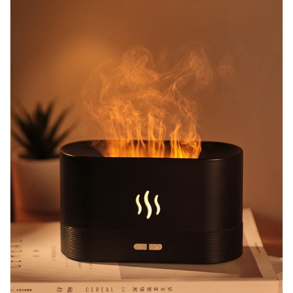 Difuzor de ulei esential cu flacara Vivimall, aromaterapie, umidificator de aer, rezervor 180 ml, simulare efectelor de iluminare a flacarii, lumina veghe ajustabila, negru - vivimall.ro