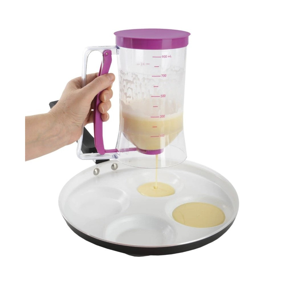 Dispenser de aluat pentru prajituri Vivimall, Batter Dispenser, din plastic, maner cu arc, 900 ml, usor de manipulat si utilizat, Mov - vivimall.ro