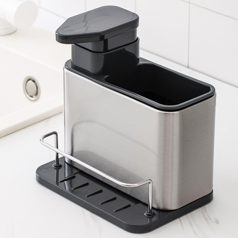 Dispenser Multifunctional, Vivimall, Dozator pentru Detergent, pentru Sapun Lichid, Dezinfectant, cu Suport pentru Ustensile, 18.5 x 18 x 12.8 cm Negru - vivimall.ro