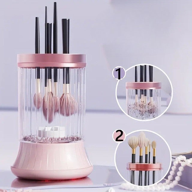 Dispozitiv Portabil de Curatare a Pensulelor de Machiaj, Vivimall, pentru Pensule de Diferite Dimensiuni, 5V, 7000RPM, Vibratii Sonice, USB Type C, 9x9x16 cm, Roz - vivimall.ro