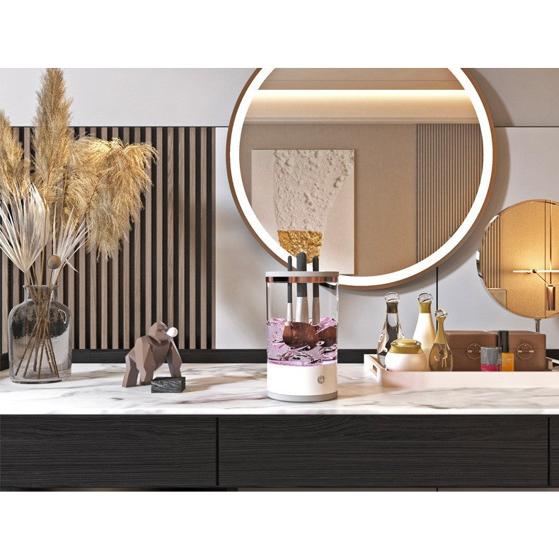 Dispozitiv Portabil de Curatare a Pensulelor de Machiaj, Vivimall, Potrivit pentru Pensule de Diferite Dimensiuni, 5V, 7000RPM, Vibratii Sonice, USB, Alb/Transparent, 9x9x16 cm - vivimall.ro