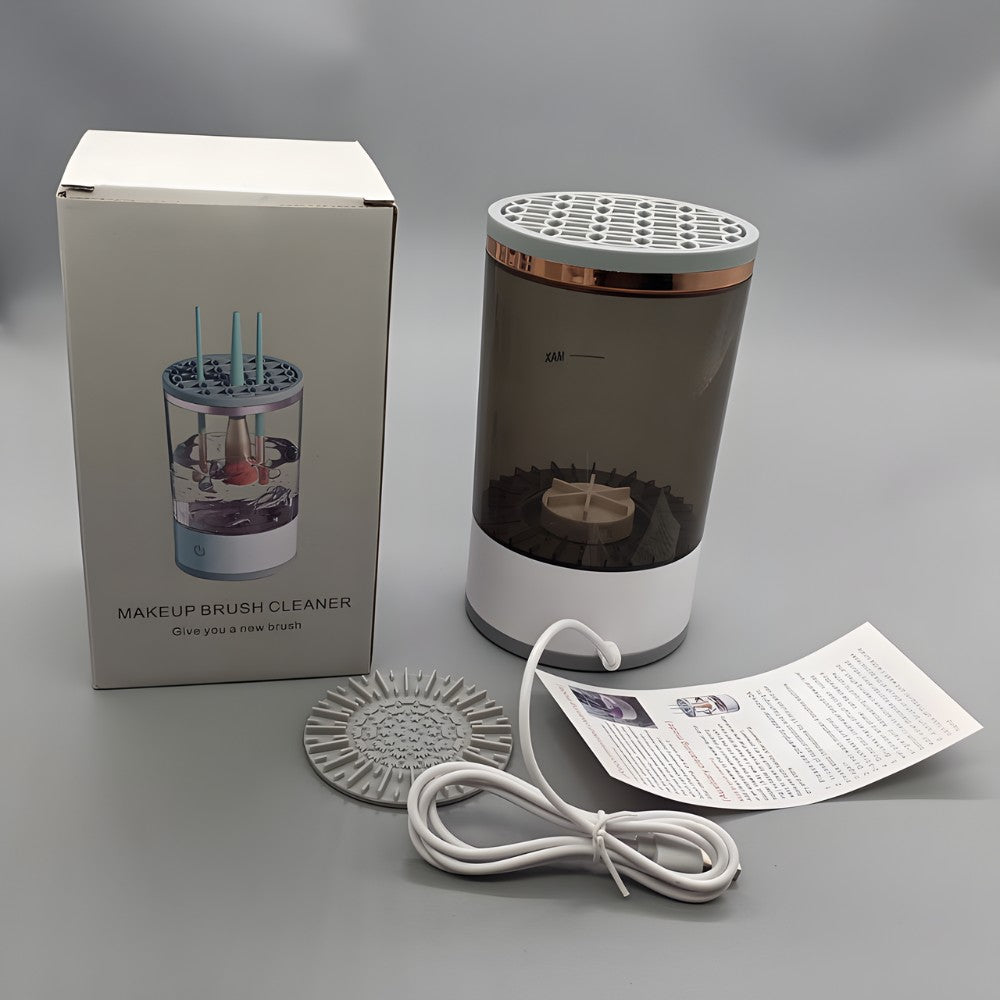 Dispozitiv Portabil de Curatare a Pensulelor de Machiaj, Vivimall, Potrivit pentru Pensule de Diferite Dimensiuni, 5V, 7000RPM, Vibratii Sonice, USB, Alb/Negru, 9x9x16 cm - vivimall.ro