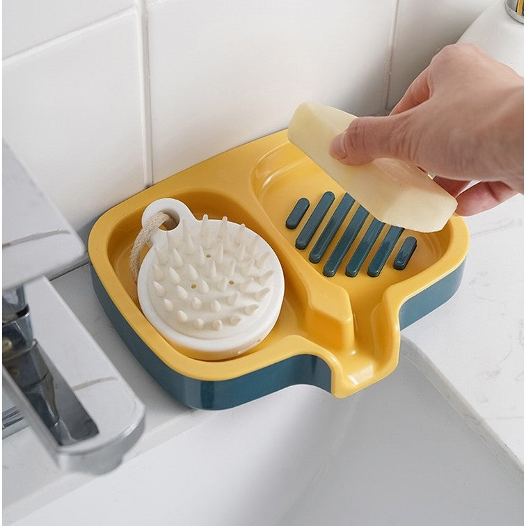 Savoniera Dubla, Vivimall, Sistem de Scurgere a Apei, din ABS, 14.5 x 18 x 3 cm, Albastru/Galben - vivimall.ro