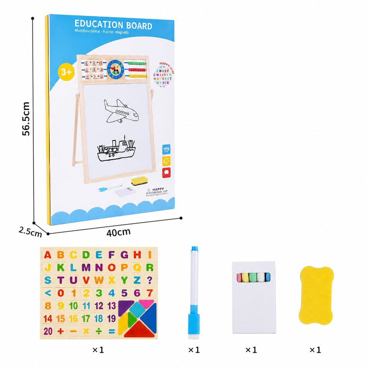 Tabla Educativa de Desen Magnetica cu Doua Fete, Flippy, Reglabila pe Inaltime, Cadru din Lemn, Abac, Litere si Accesorii Incluse, Varsta Recomandata 3 Ani Plus, 52x36 cm - vivimall.ro