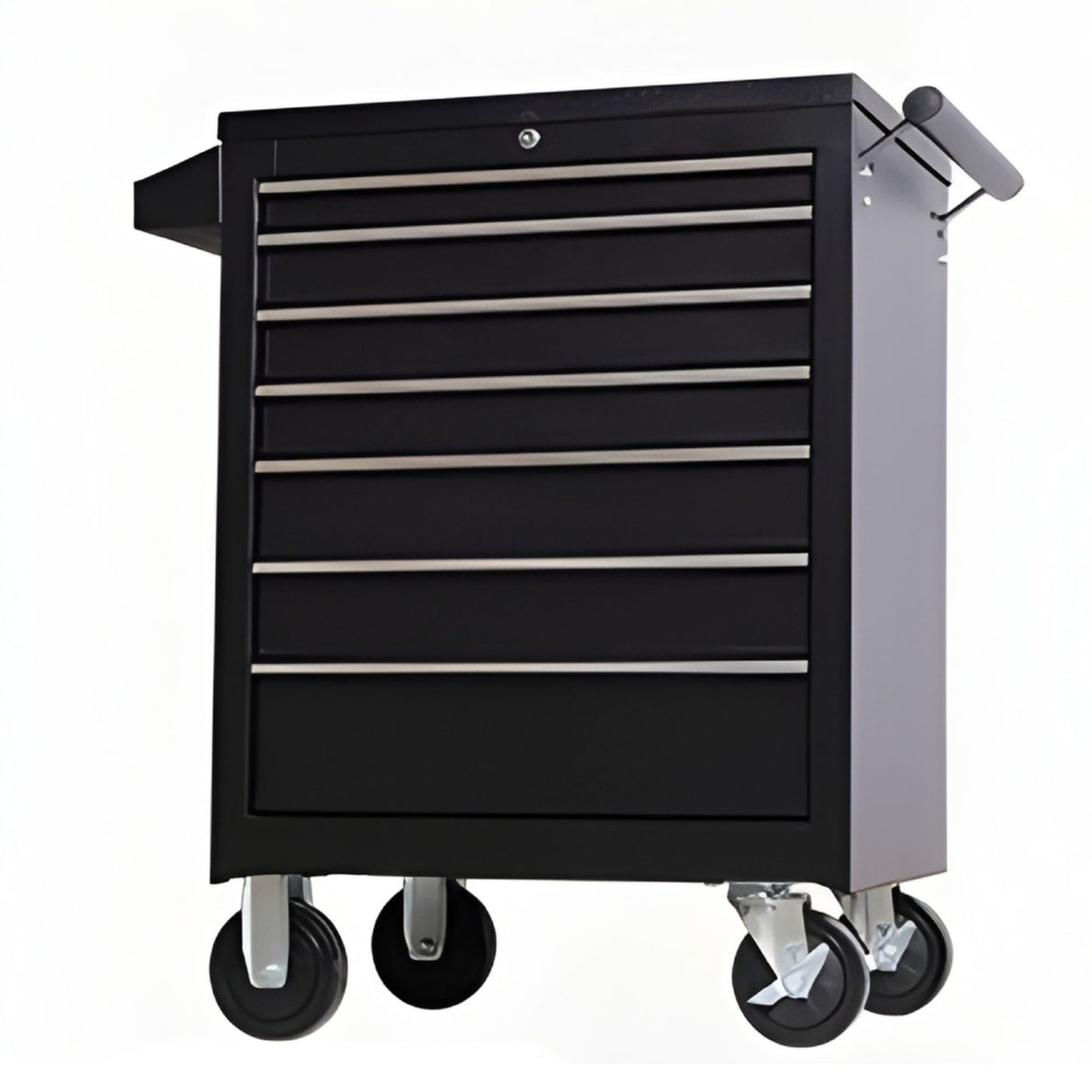 Dulap Mobil pentru Scule, Flippy, 7 Sertare, cu Incuietoare, pe Roti cu Frana, Maner Lateral, 61.5 x 33 x 79 cm, Negru - vivimall.ro