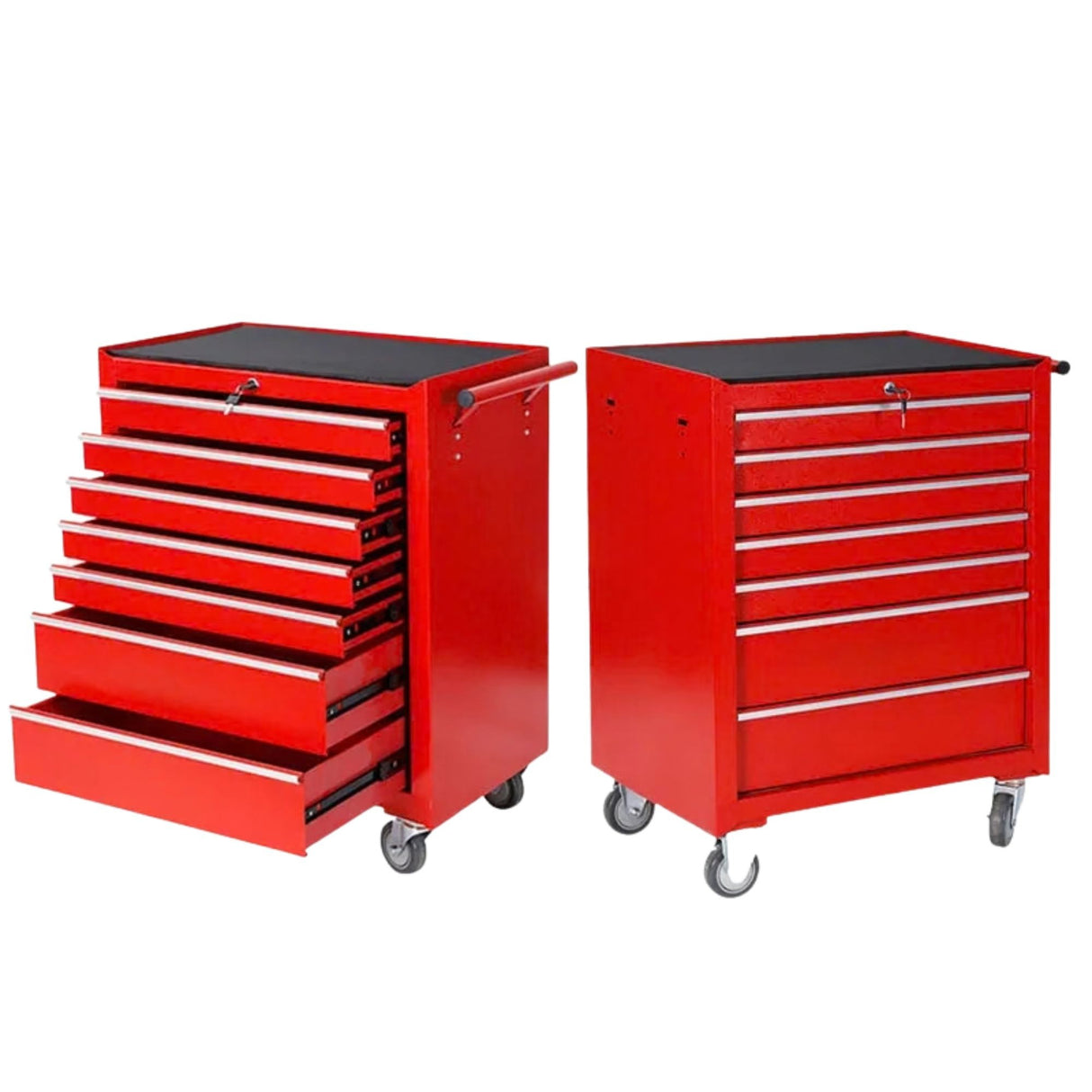 Dulap Mobil pentru Scule, Flippy, Carucior Profesional cu 7 Sertare, Incuietoare si Roti cu Frana, Blat de Lucru Anti-alunecare, 91 x 68 x 46 cm, Rosu/Negru - vivimall.ro