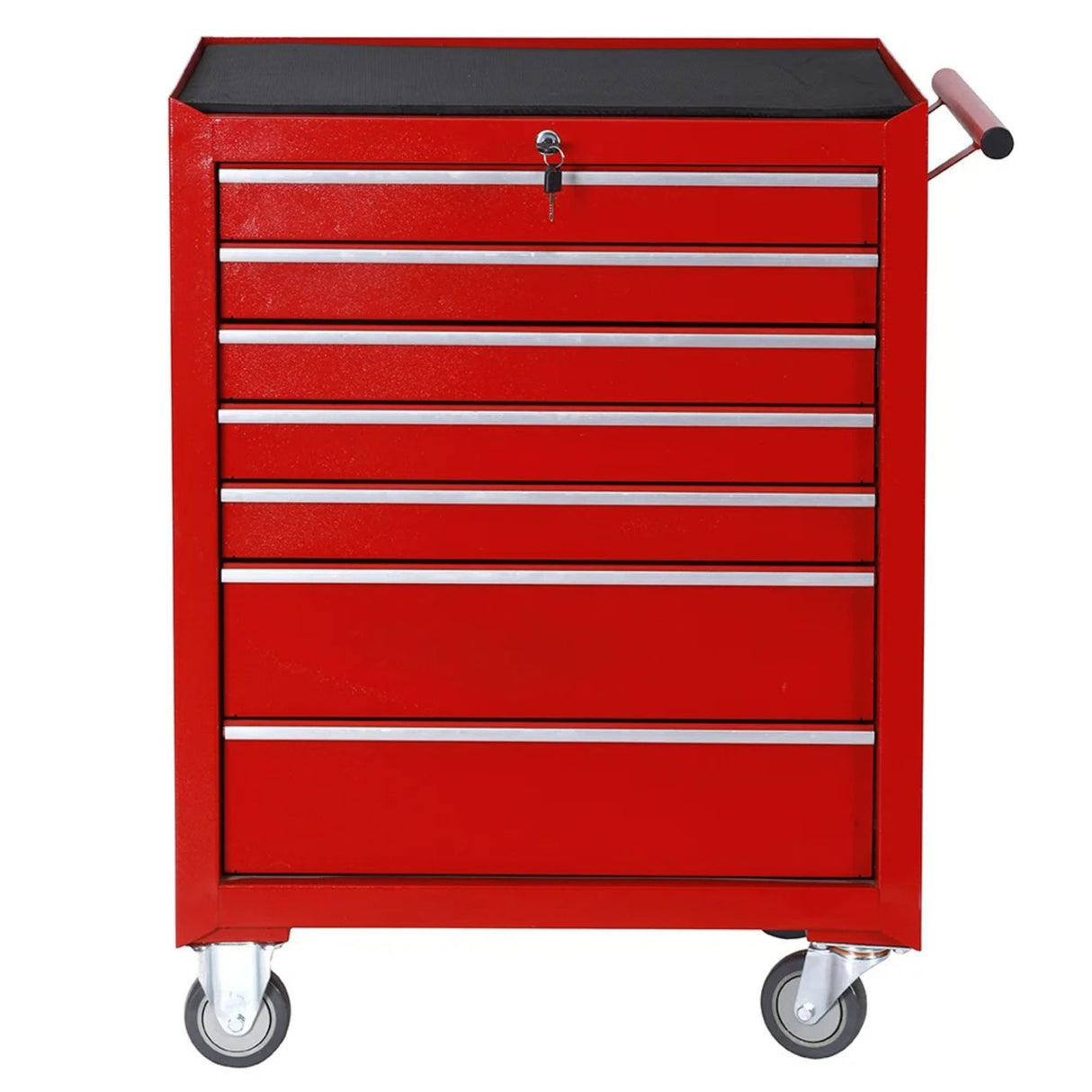Dulap Mobil pentru Scule, Flippy, Carucior Profesional cu 7 Sertare, Incuietoare si Roti cu Frana, Blat de Lucru Anti-alunecare, 91 x 68 x 46 cm, Rosu/Negru - vivimall.ro