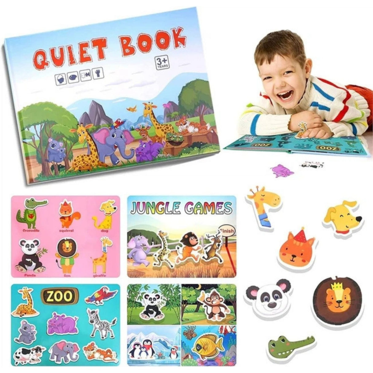 Carte Educativa cu Stickere Reutilizabile, Flippy, Quiet Book Senzoriala cu Pagini Interactive, Puzzle, Joc Montessori, Seria ''Lumea Animalelor'', Dezvolta Motricitatea Fina si Logica, Quiet Book pentru Invatare Timpurie, 3 ani, Multicolor - vivimall.ro