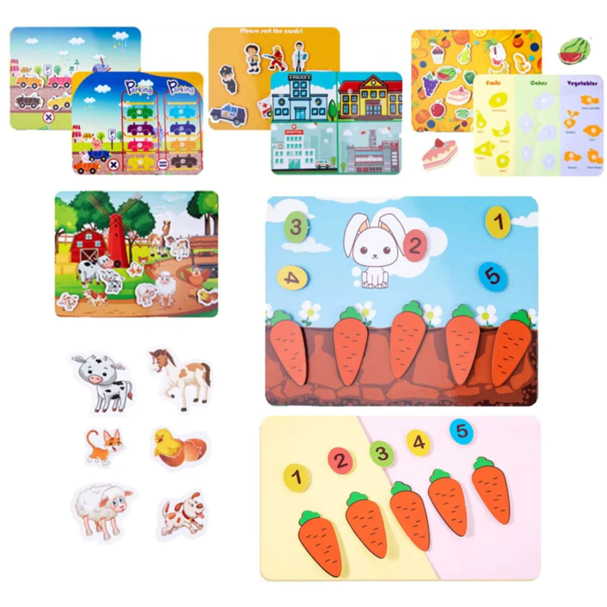 Carte Educativa cu Stickere Reutilizabile, Flippy, Quiet Book Senzoriala cu Pagini Interactive , Joc Montessori, Dezvolta Motricitatea Fina si Logica, Quiet Book pentru Invatare Timpurie, 3 ani, Multicolor - vivimall.ro