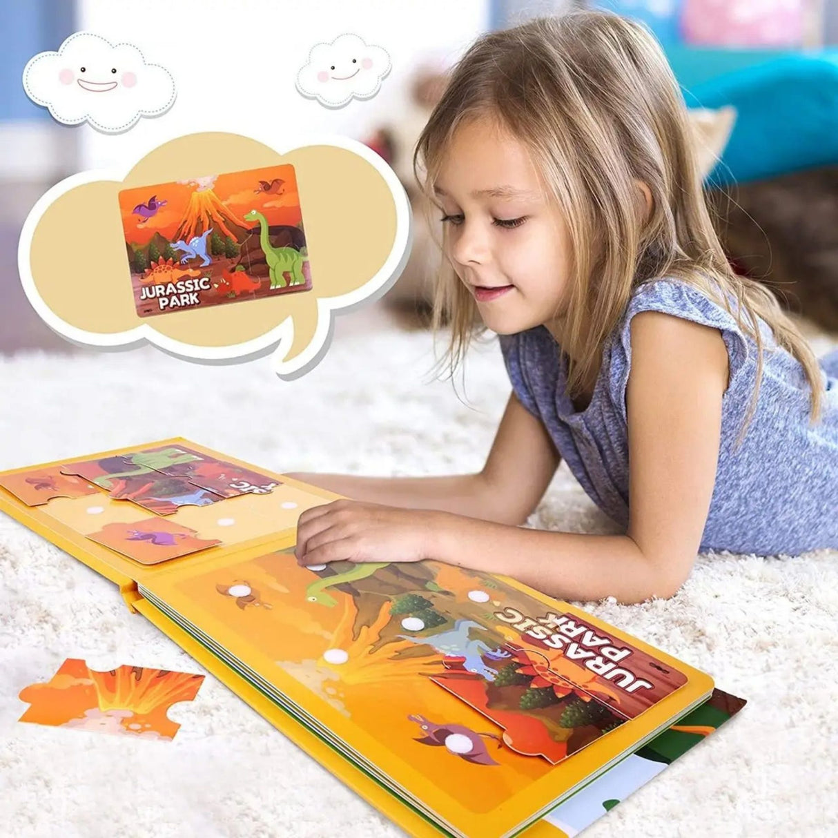Carte Educativa cu Stickere Reutilizabile, Flippy, Quiet Book Senzoriala cu Pagini Interactive , Joc Montessori, Seria ''Dinozaur'', Dezvolta Motricitatea Fina si Logica, Quiet Book pentru Invatare Timpurie, 3 ani, Multicolor - vivimall.ro