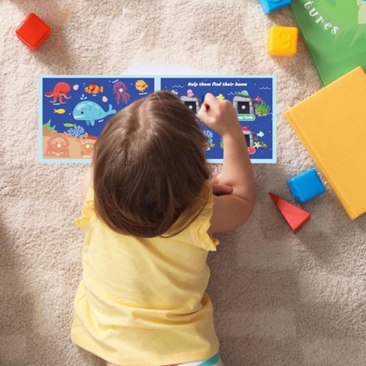 Carte Educativa cu Stickere Reutilizabile, Flippy, Quiet Book Senzoriala cu Pagini Interactive, Joc Montessori, Seria ''Lumea Acvatica'', Dezvolta Motricitatea Fina si Logica, pentru Invatare Timpurie, 3 ani, Multicolor - vivimall.ro