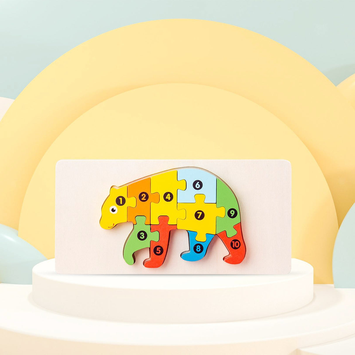 Puzzle din Lemn 3D Montessori, Flippy, Jucarie Educativa pentru Copii, 0-3 Ani, Vopsea Ecologica, Dezvolta Motricitatea Fina, Coordonarea, Logica, 11 Piese, Model Urs, Multicolor - vivimall.ro