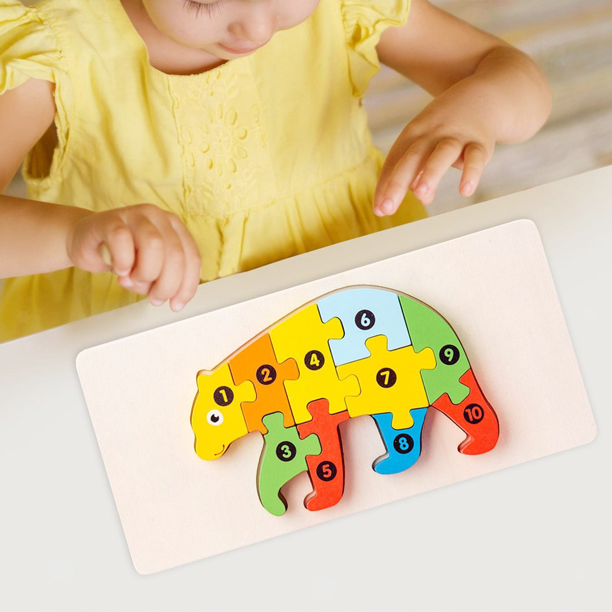 Puzzle din Lemn 3D Montessori, Flippy, Jucarie Educativa pentru Copii, 0-3 Ani, Vopsea Ecologica, Dezvolta Motricitatea Fina, Coordonarea, Logica, 11 Piese, Model Urs, Multicolor - vivimall.ro