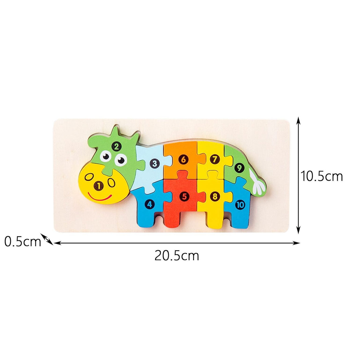 Puzzle din Lemn 3D Montessori, Flippy, Jucarie Educativa pentru Copii, 0-3 Ani, Vopsea Ecologica, Dezvolta Motricitatea Fina, Coordonarea, Logica, 11 Piese, Model Vacuta, Multicolor - vivimall.ro