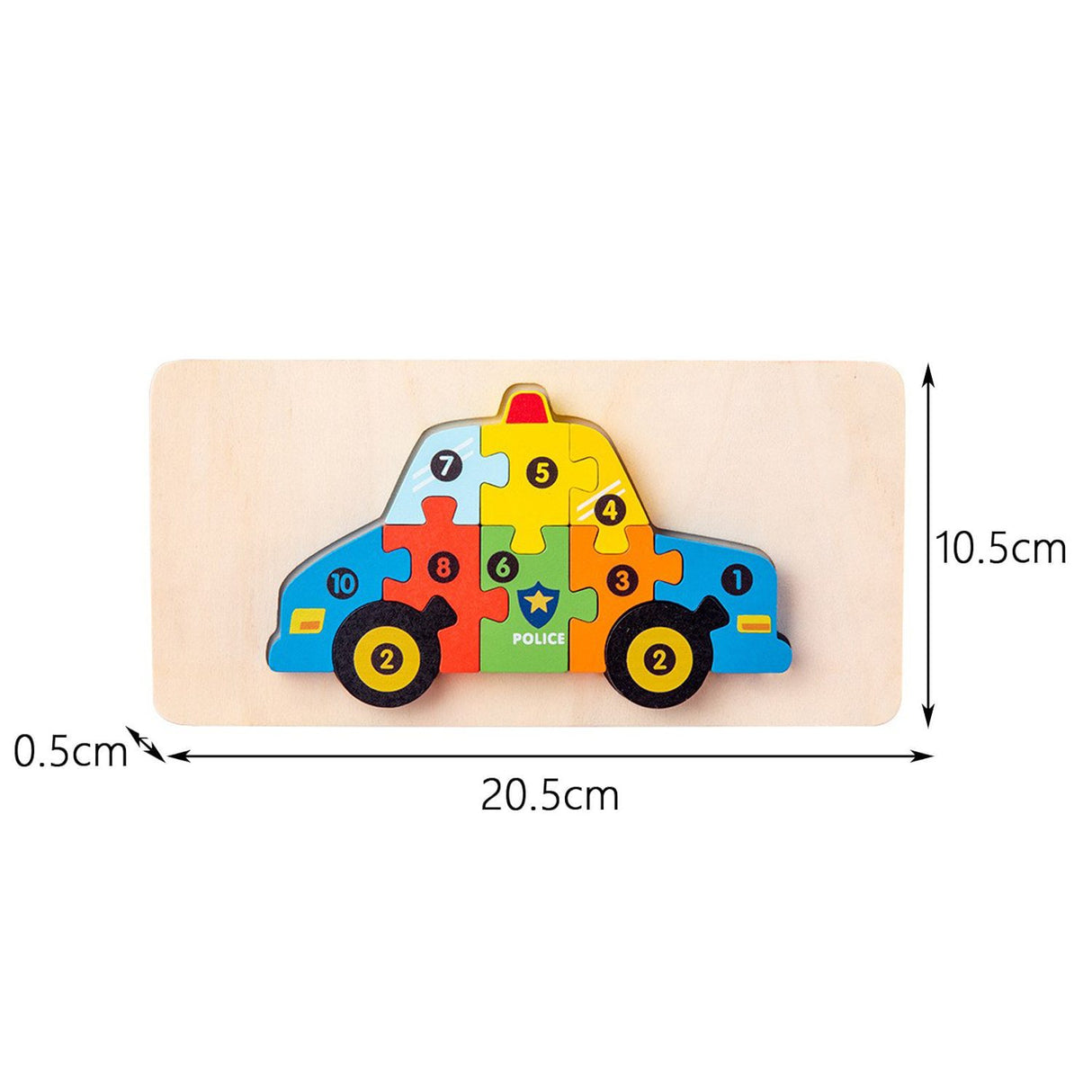 Puzzle din Lemn 3D Montessori, Flippy, Jucarie Educativa pentru Copii, 0-3 Ani, Vopsea Ecologica, Dezvolta Motricitatea Fina, Coordonarea, Logica, 11 Piese, Model Masina de Politie, Multicolor - vivimall.ro