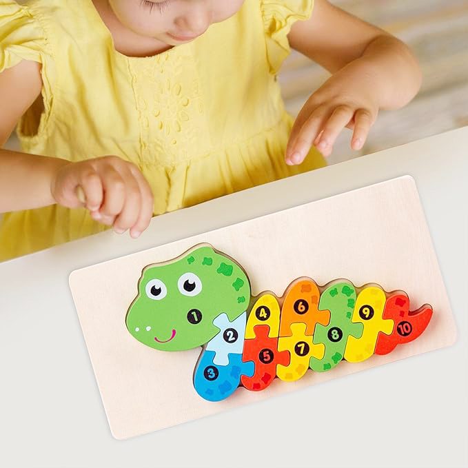 Puzzle din Lemn 3D Montessori, Flippy, Jucarie Educativa pentru Copii, 0-3 Ani, Vopsea Ecologica, Dezvolta Motricitatea Fina, Coordonarea, Logica, 11 Piese, Model Sarpe, Multicolor - vivimall.ro