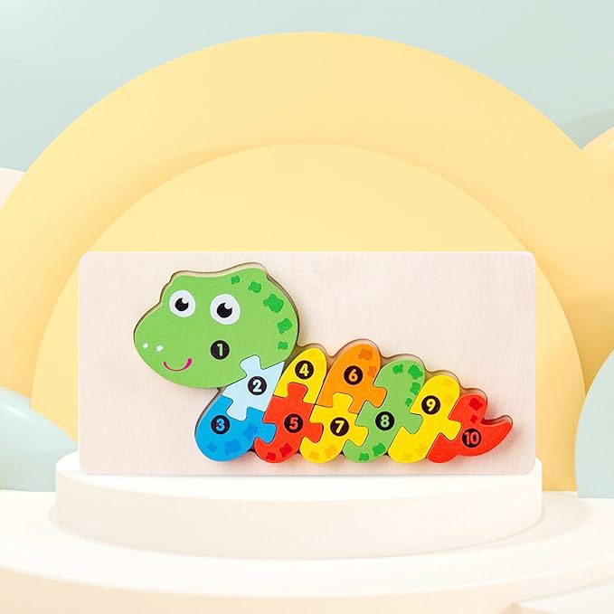 Puzzle din Lemn 3D Montessori, Flippy, Jucarie Educativa pentru Copii, 0-3 Ani, Vopsea Ecologica, Dezvolta Motricitatea Fina, Coordonarea, Logica, 11 Piese, Model Sarpe, Multicolor - vivimall.ro