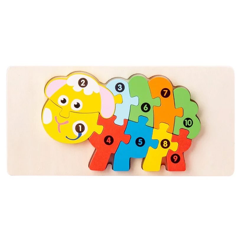 Puzzle din Lemn 3D Montessori, Flippy, Jucarie Educativa pentru Copii, 0-3 Ani, Vopsea Ecologica, Dezvolta Motricitatea Fina, Coordonarea, Logica, 11 Piese, Model Oaie, Multicolor - vivimall.ro