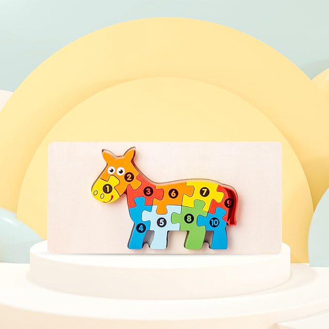 Puzzle din Lemn 3D Montessori, Flippy, Jucarie Educativa pentru Copii, 0-3 Ani, Vopsea Ecologica, Dezvolta Motricitatea Fina, Coordonarea, Logica, 11 Piese, Model Magarus, Multicolor - vivimall.ro